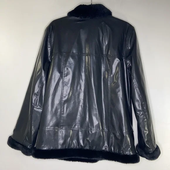 Outbrook | Y2K black vinyl and faux fur aviator jacket Size L - Picture 2 of 9